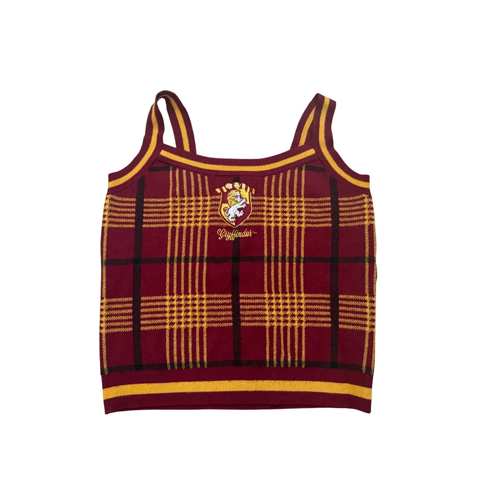 Harry Potter Gryffindor Plaid Knit Camisole Top Burgundy Gold Large